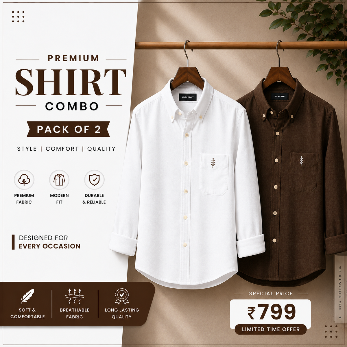 Men Monaco Vero Pure Linen Shirts (Pack of 2)