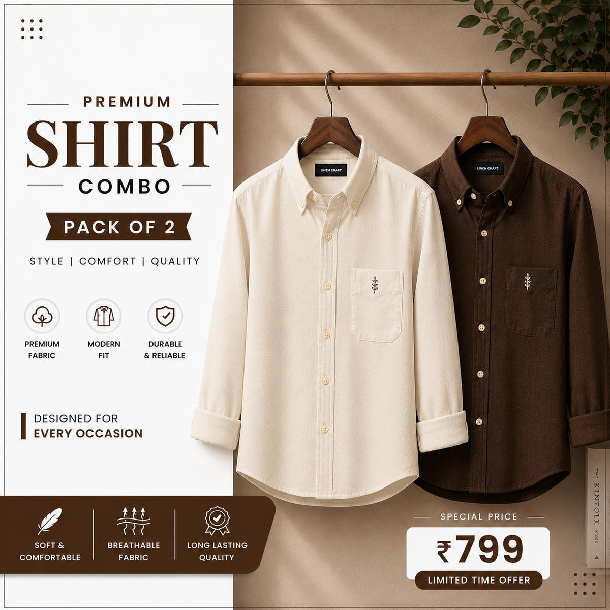 Men Monaco Vero Pure Linen Shirts (Pack of 2)