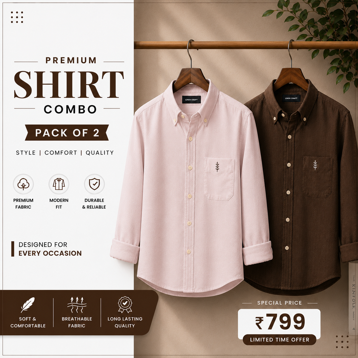Men Monaco Vero Pure Linen Shirts (Pack of 2)