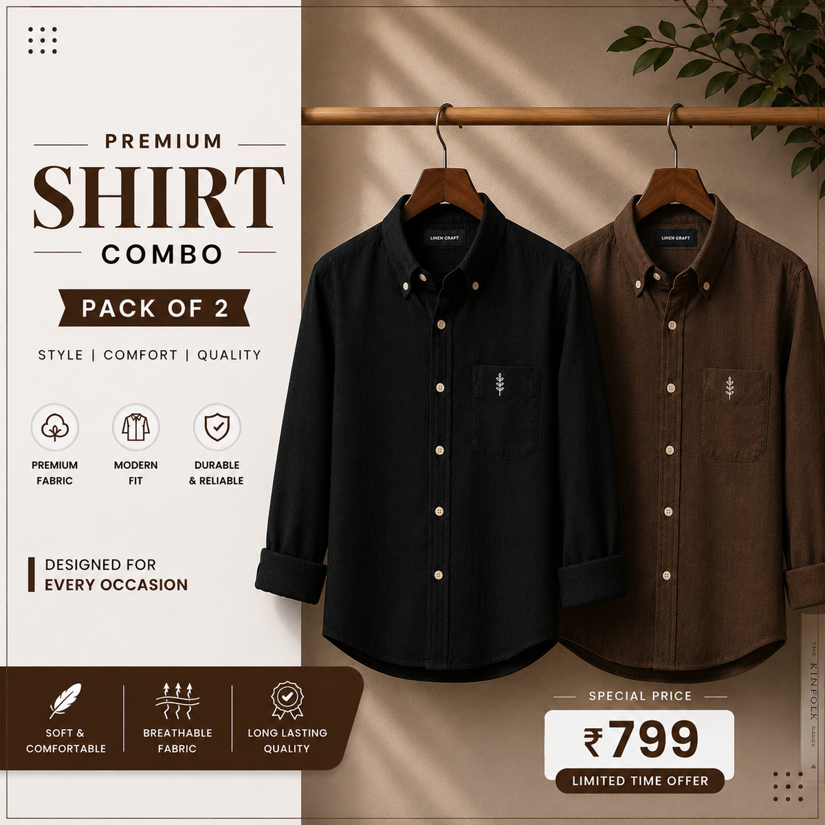 Men Monaco Vero Pure Linen Shirts (Pack of 2)