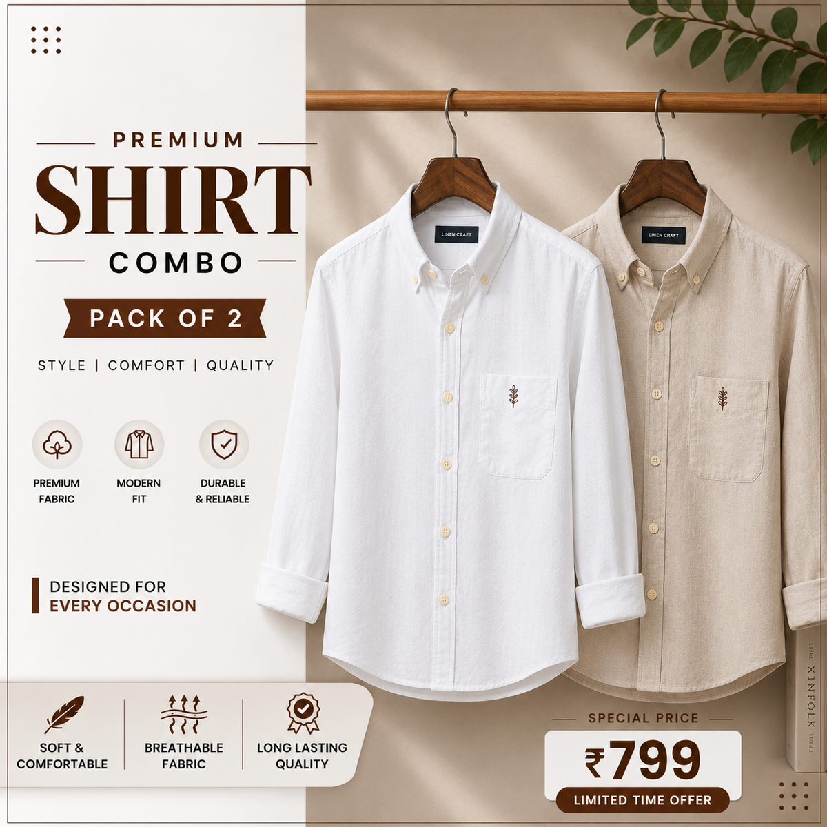 Men Monaco Vero Pure Linen Shirts (Pack of 2)