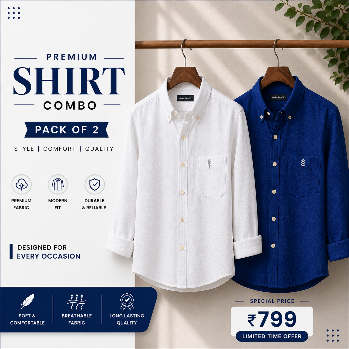 Men Monaco Vero Pure Linen Shirts (Pack of 2)