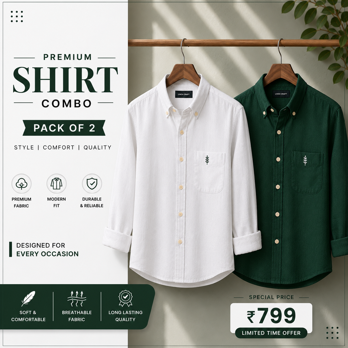 Men Monaco Vero Pure Linen Shirts (Pack of 2)