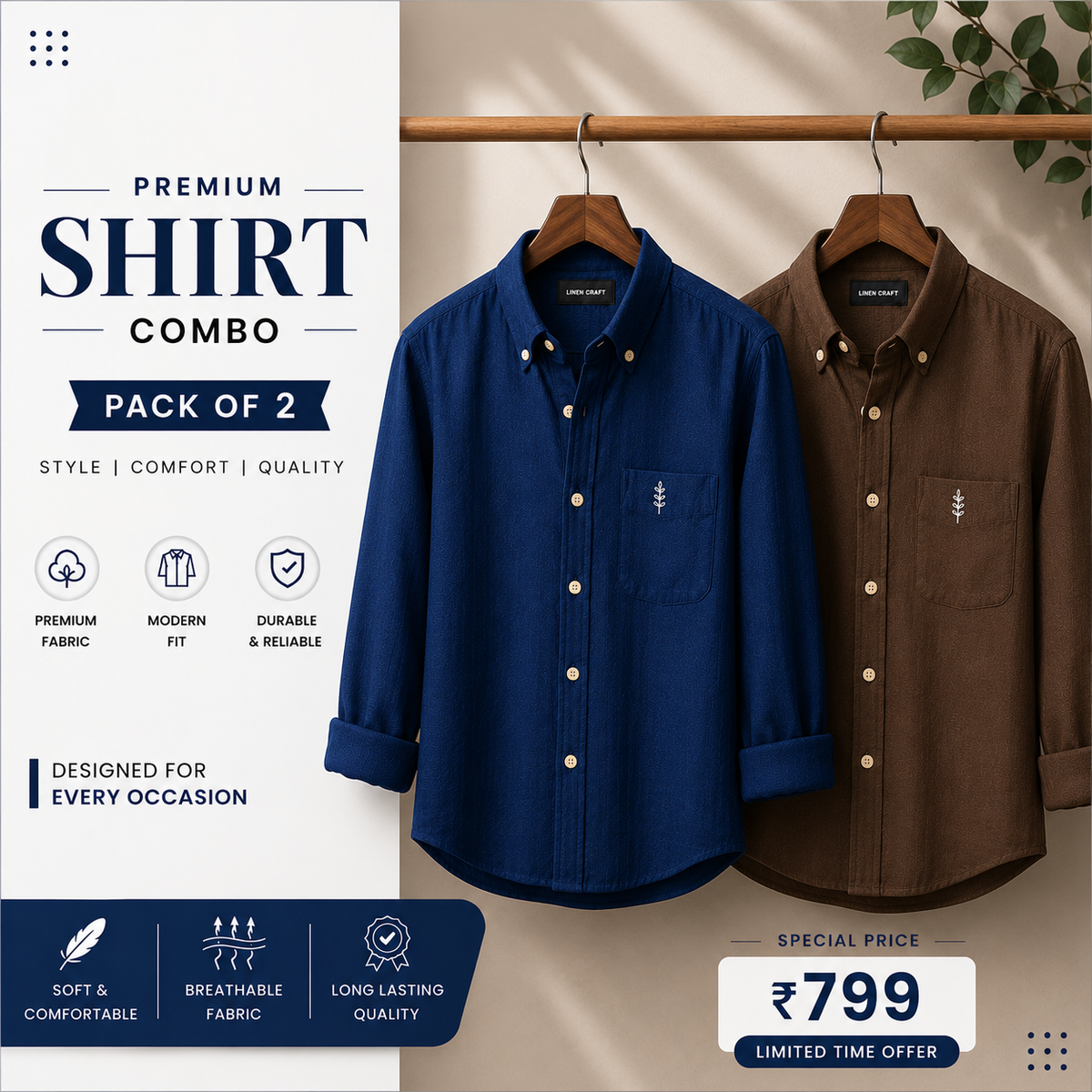Men Monaco Vero Pure Linen Shirts (Pack of 2)