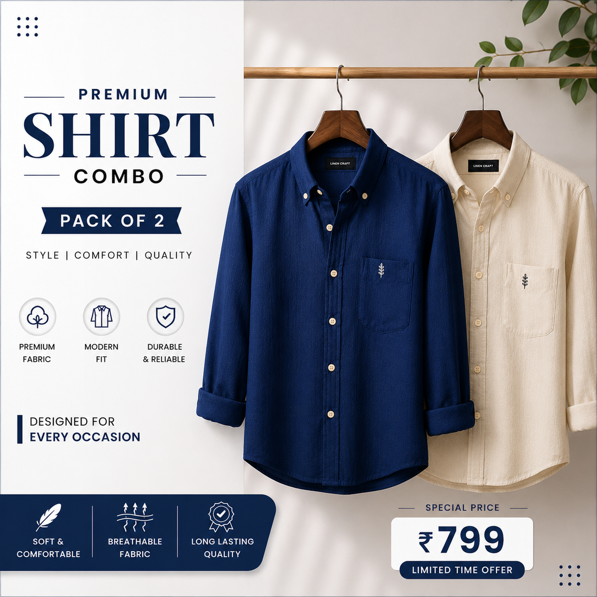Men Monaco Vero Pure Linen Shirts (Pack of 2)